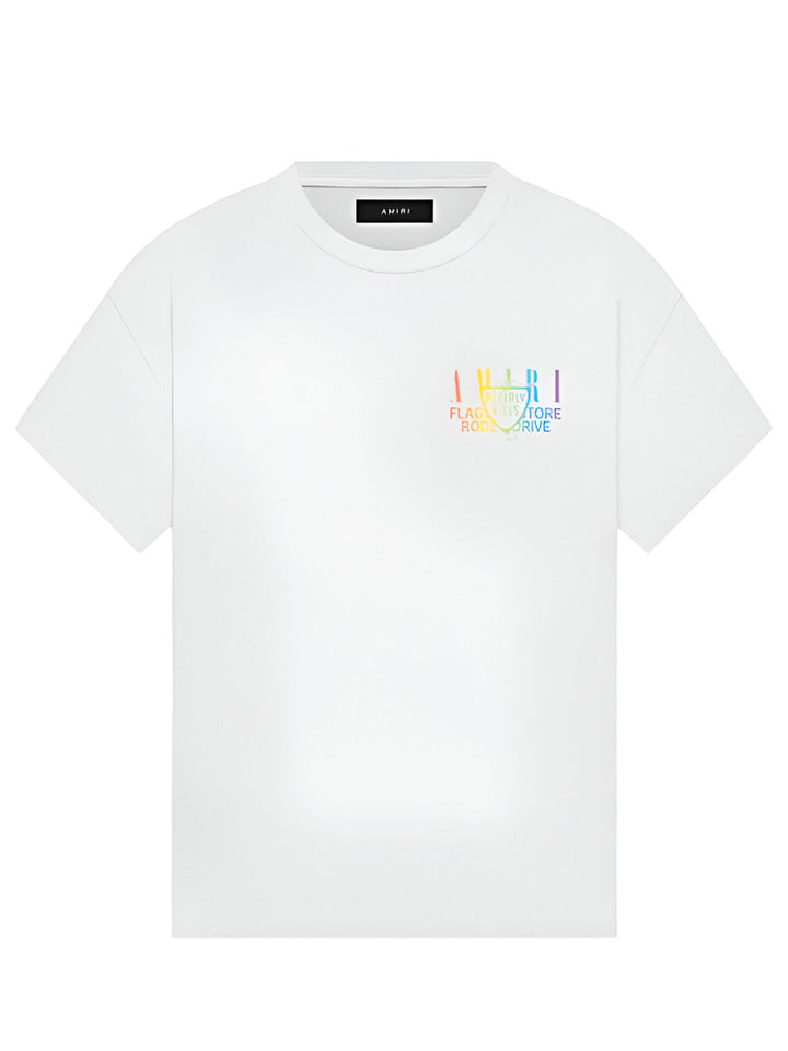 Amiri XO Beverly Hills Rainbow Printed T-Shirt in White