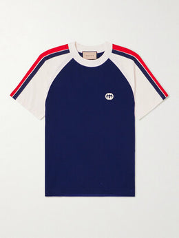 Gucci Webbing Trim Logo Appliqué Cotton Jersey T-Shirt – Luxury Designer Crewneck Tee