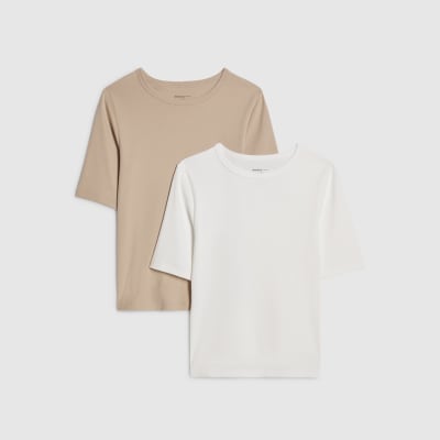 White & Beige Fitted T-Shirt Multipack