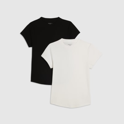White & Black Ribbed Fitted T-Shirt Multipack