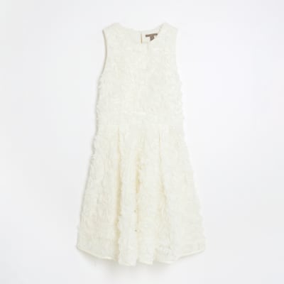 White 3D Floral Occasion Mini Dress
