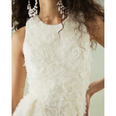 White 3D Floral Occasion Mini Dress
