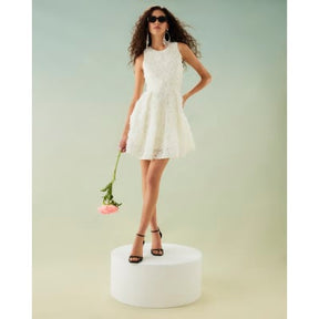 White 3D Floral Occasion Mini Dress