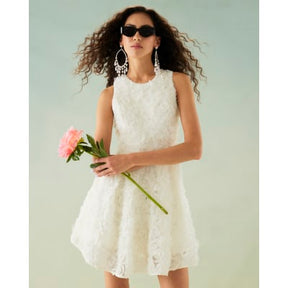 White 3D Floral Occasion Mini Dress