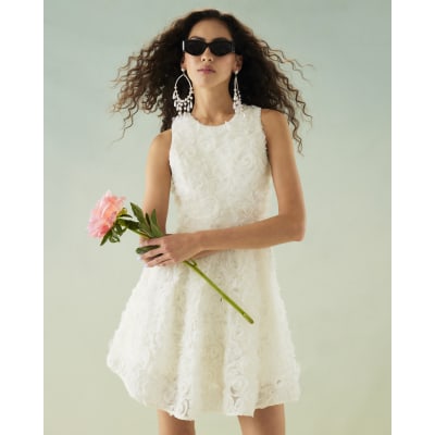 White 3D Floral Occasion Mini Dress