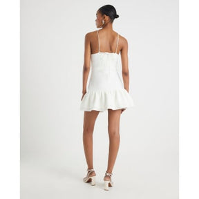 White 3D Flower Embellished Mini Dress