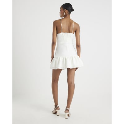 White 3D Flower Embellished Mini Dress