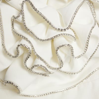 White 3D Flower Embellished Mini Dress