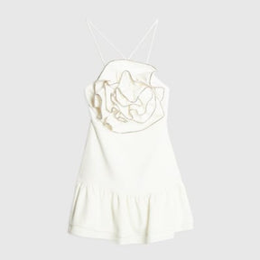 White 3D Flower Embellished Mini Dress