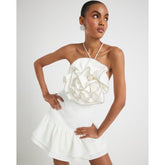 White 3D Flower Embellished Mini Dress