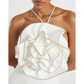 White 3D Flower Embellished Mini Dress
