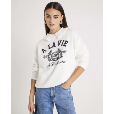 White A La Vie Collared Sweatshirt