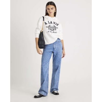 White A La Vie Collared Sweatshirt