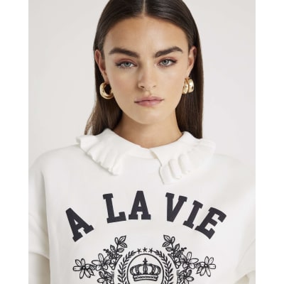 White A La Vie Collared Sweatshirt