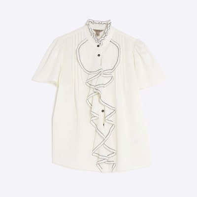 White Angel Sleeve Ruffle Shirt