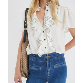 White Angel Sleeve Ruffle Shirt