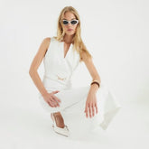 White Belted Collar Midi Dress