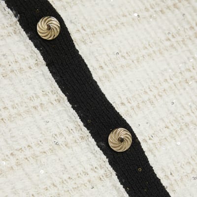 White Boucle Short Sleeve Cardigan