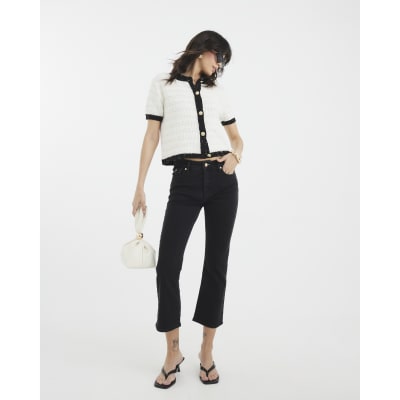 White Boucle Short Sleeve Cardigan