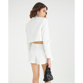 White Bow Front Cropped Blazer