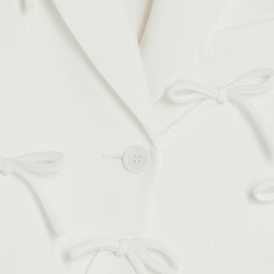 White Bow Front Cropped Blazer