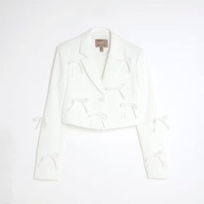 White Bow Front Cropped Blazer