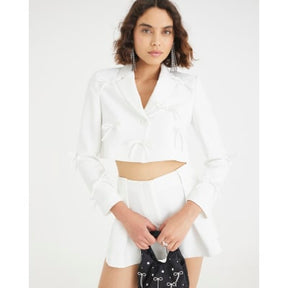 White Bow Front Cropped Blazer
