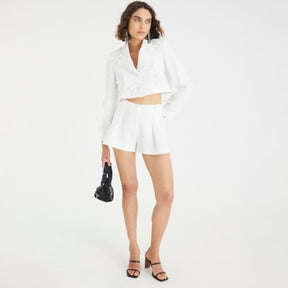 White Bow Front Cropped Blazer