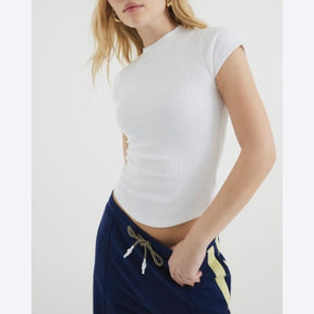 White Cap Sleeve High Neck T-Shirt