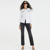 White Collared Bow Trim Poplin Shirt