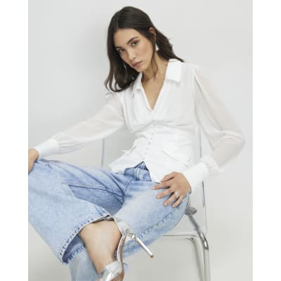 White Corset Detail Blouse