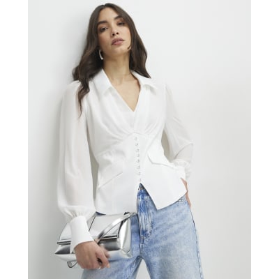 White Corset Detail Blouse