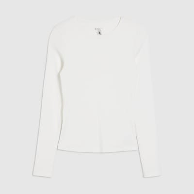 White Cotton Long Sleeve Fitted Top