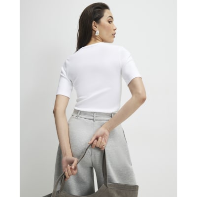 White Cotton Short Sleeve Fitted T-Shirt