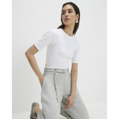 White Cotton Short Sleeve Fitted T-Shirt