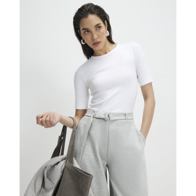 White Cotton Short Sleeve Fitted T-Shirt