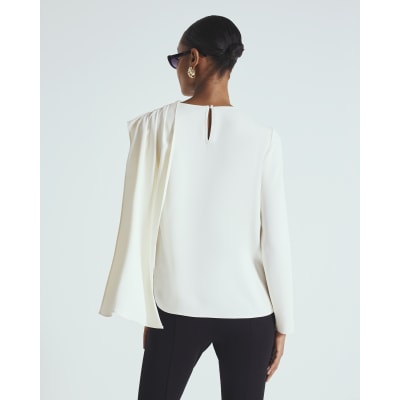 White Cowl Neck Drape Blouse