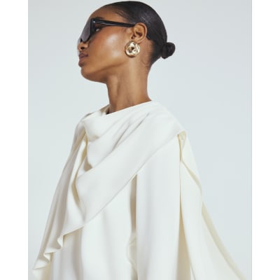 White Cowl Neck Drape Blouse