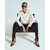 White Cowl Neck Drape Blouse