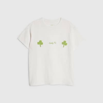 White Crochet Clover Lucky Me T-Shirt