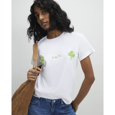White Crochet Clover Lucky Me T-Shirt