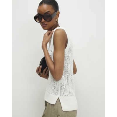 White Crochet Knit Vest Top