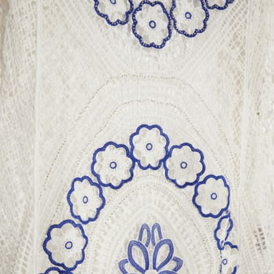 White Crochet Long Sleeve Mini Beach Dress