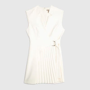 White Curved Panel Pleated Mini Dress