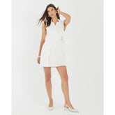 White Curved Panel Pleated Mini Dress