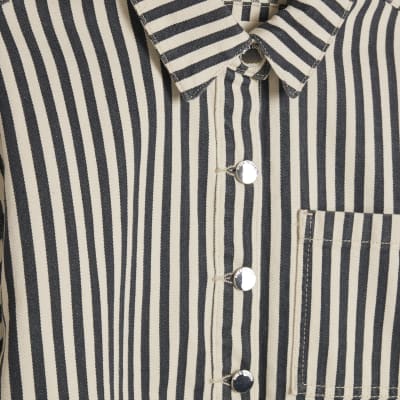 White Denim Striped Boxy Fit Shirt