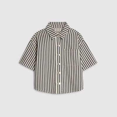 White Denim Striped Boxy Fit Shirt