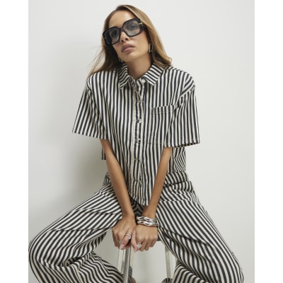 White Denim Striped Boxy Fit Shirt