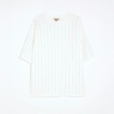 White Diamante Embellished T-shirt