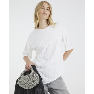 White Diamante Embellished T-shirt